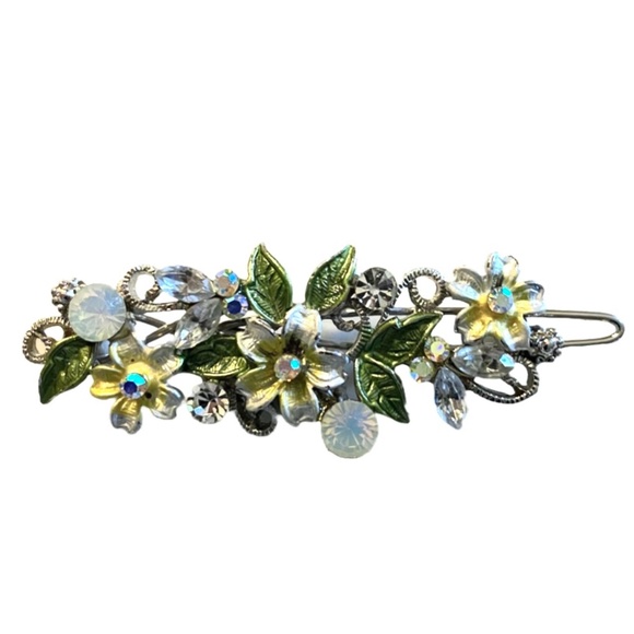 Silver Tone Enamel & Crystal Floral Barrette Duo - Picture 3 of 6